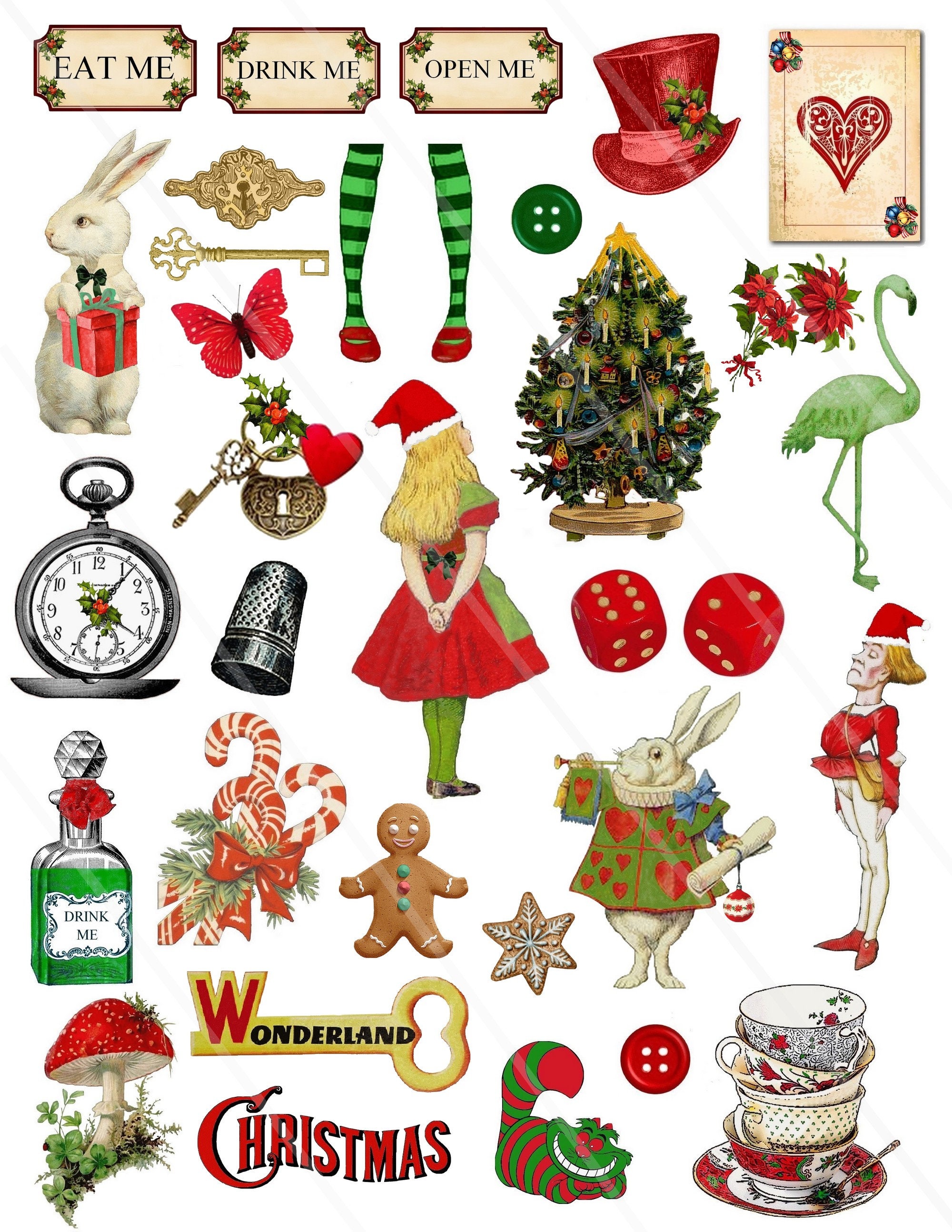 Alice in Wonderland Christmas Clip art Collage sheet Alice -  Portugal