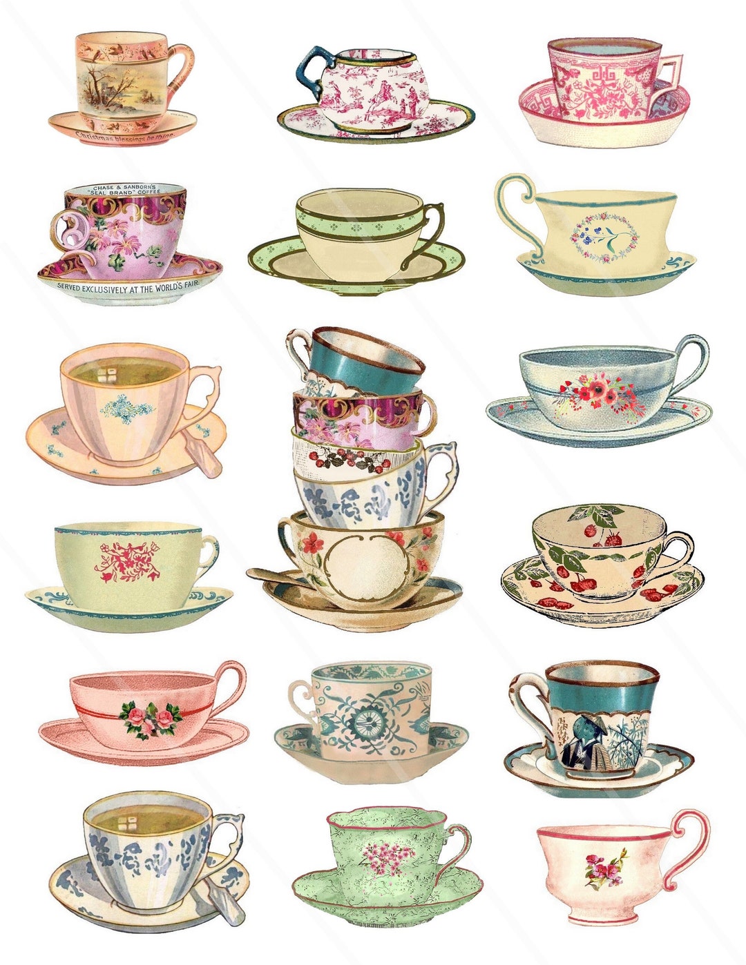 Teacup Clipart Tea Clipart Teacup Floral Vintage Tea Cups Tea Party Clipart  Tea Cups Clipart Teapots Digital Collage Sheet Fussy Cut,cricut 