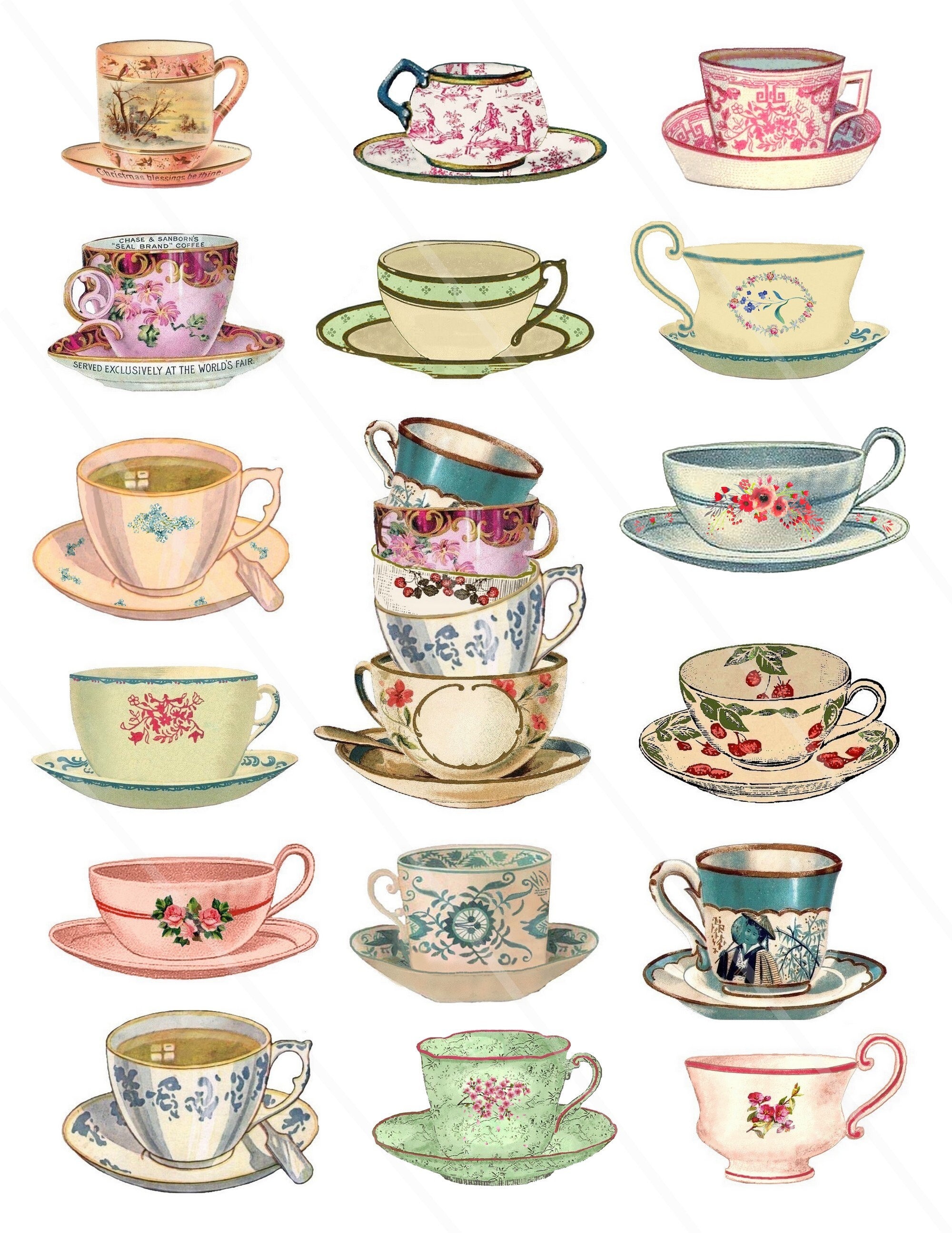 Teacup clipart Tea clipart Teacup floral Vintage tea cups Tea party clipart  Tea cups Clipart teapots digital collage sheet Fussy Cut,Cricut