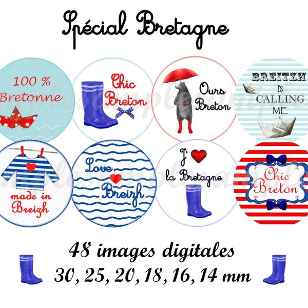 Images digitales cabochon * Bretagne * marin mer breton, images bijoux badge miroir, images Bretagne breton collage digital