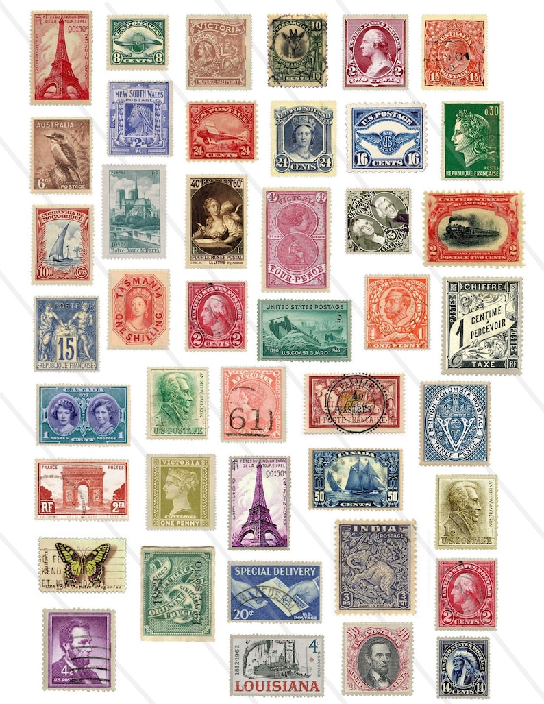 Vintage Postage Stamps Printable old postage stamps ephemera - Etsy ...