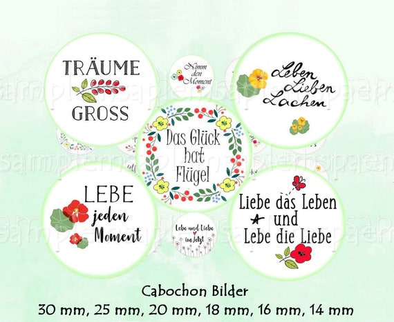 Cabochon Vorlagen Gluck Liebe Wort Zitat Digitale Bilder Etsy
