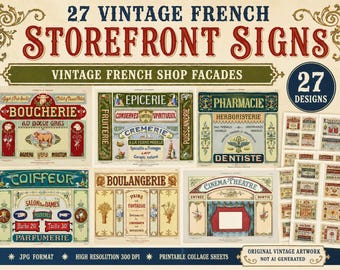 Vintage Franse winkelgevelborden JPG, antieke winkelgevels, printbare Franse bewegwijzering - Junk Journal & Scrapbooking, Allegradigital