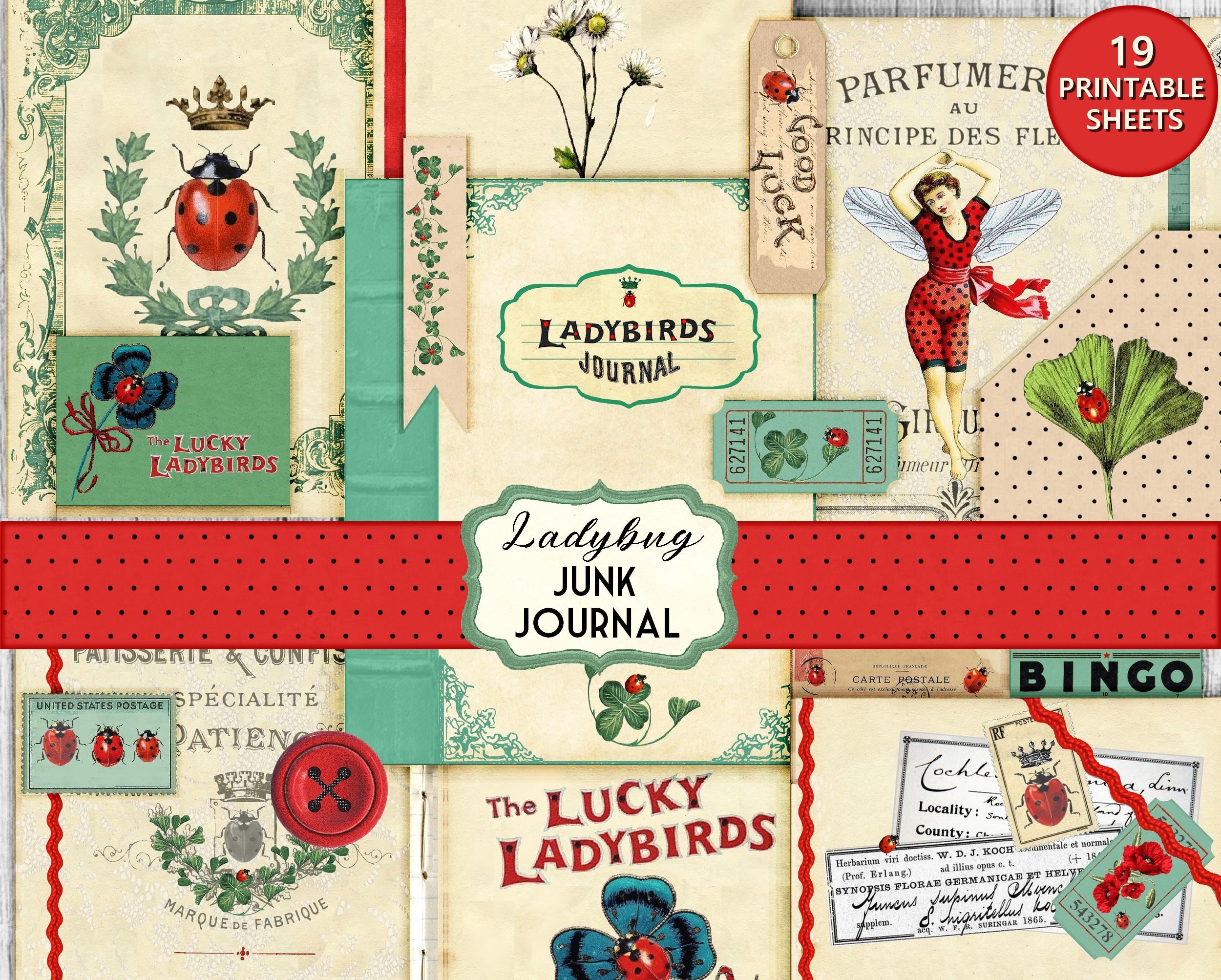 Vintage Ladybug Junk Journal Printable Kit – 19 Digital Collage Sheets ...