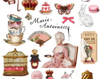 Versailles Marie Antoinette Clip Art Digital Collage Sheet Scrapbooking Images for Card Making Decoupage Pap Ephemera PNG French Journal