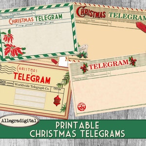 Retro digitale kersttelegrammen, Santa Grams, afdrukbare kerst-ephemera DIRECT DOWNLOADEN