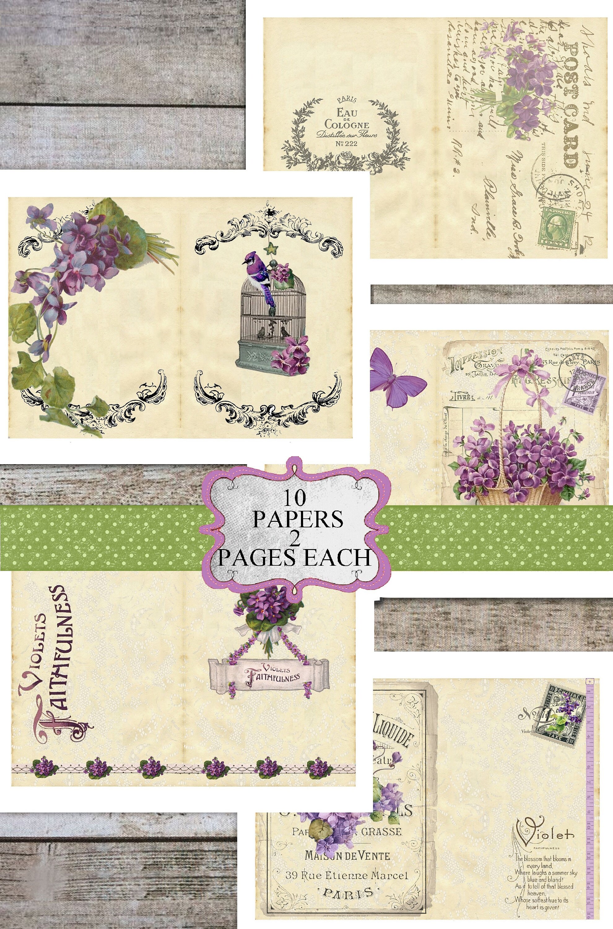 Violets Junk Journal Kit Printable Paper Digital Kit Ephemera Etsy