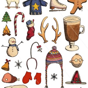 Retro Christmas clip art Digital Collage Sheet XMAS Clipart for Card Making, Decoupage, christmas  journal, Christmas PNG stickers