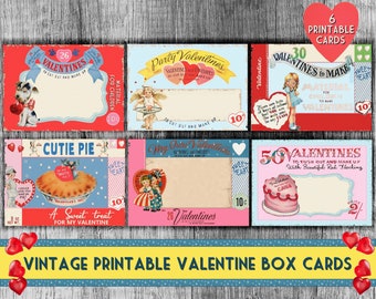 Retro Valentines Day Printable Cards Vintage Printable Valentine Box Tops 6 printable cards ephemera for gift tags, scrapbook, crafts