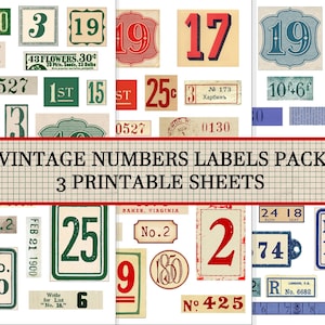 Vintage Number Labels, Junk Journal, Tags, Random Numbers