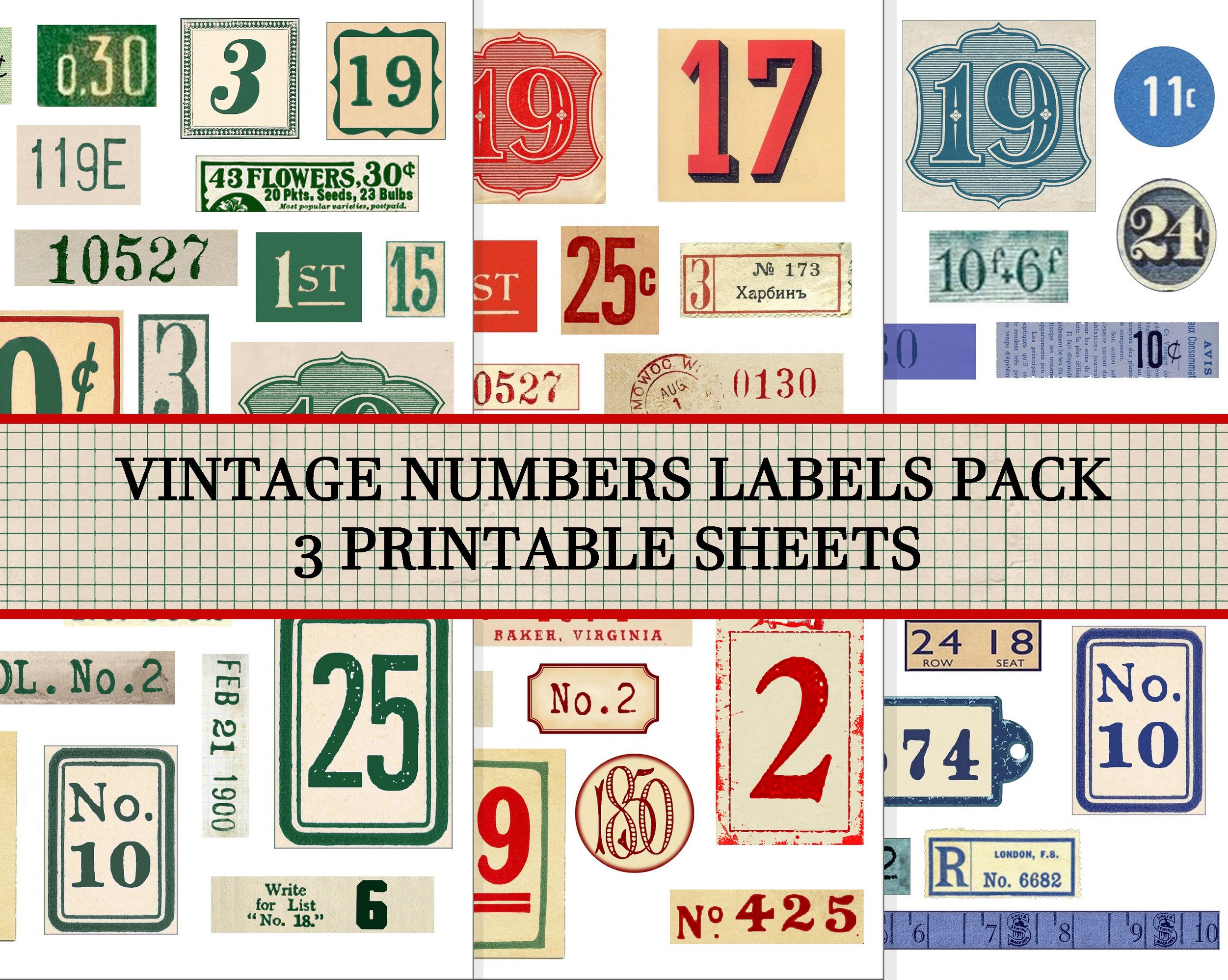 Vintage Number Labels Junk Journal Tags Random Numbers Etsy Australia