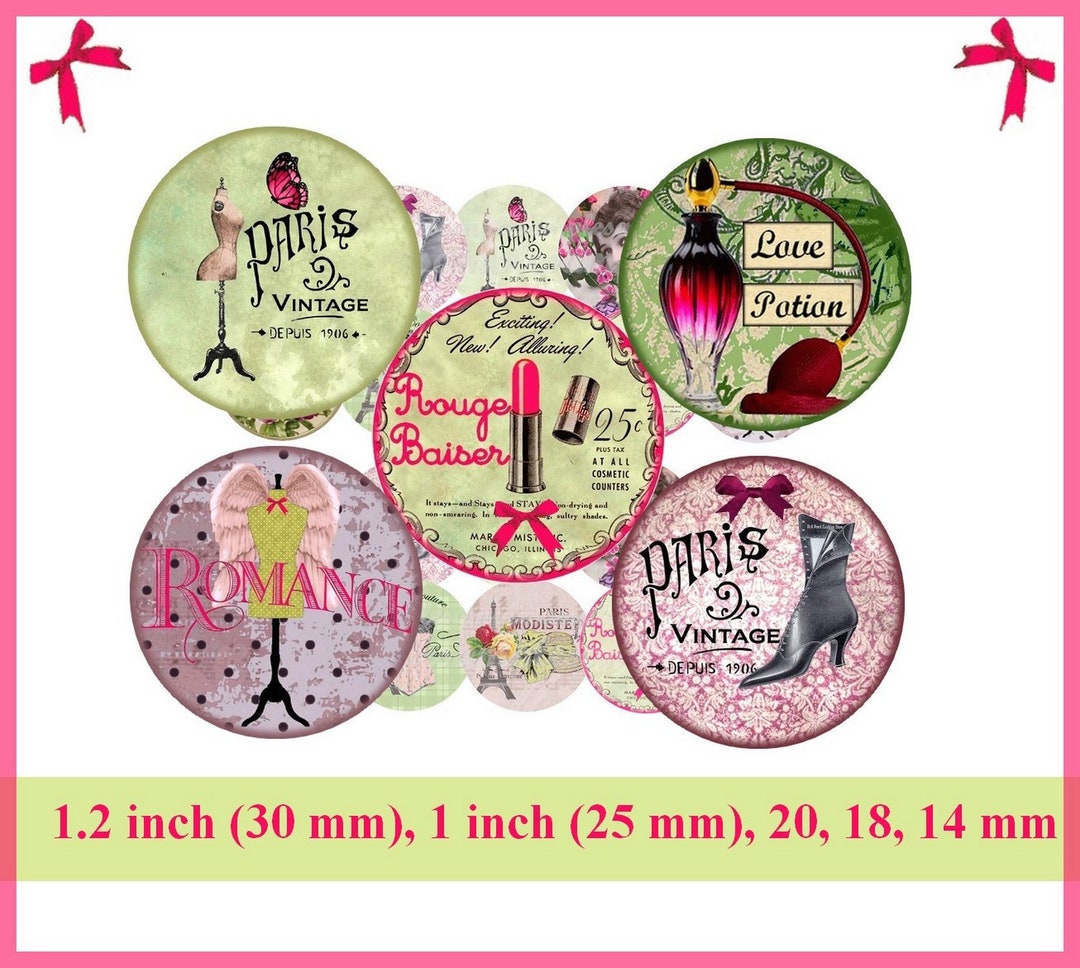 Digital Collage Sheet 1 Inch Circles Corset French Perfume Paris ...