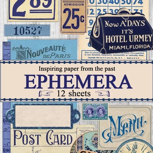 Blue Ephemera Pack instant download, printable, digital collage, diary / junk journal, altered art, mixed media, clipart Allegradigital