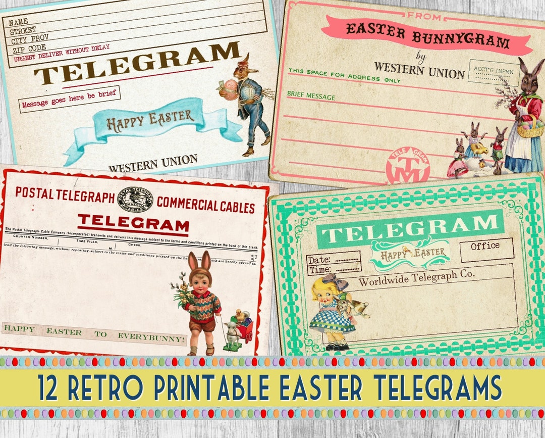 Retro Easter Telegrams 12 Ephemera Cards, Easter Gift Tags, Crafts