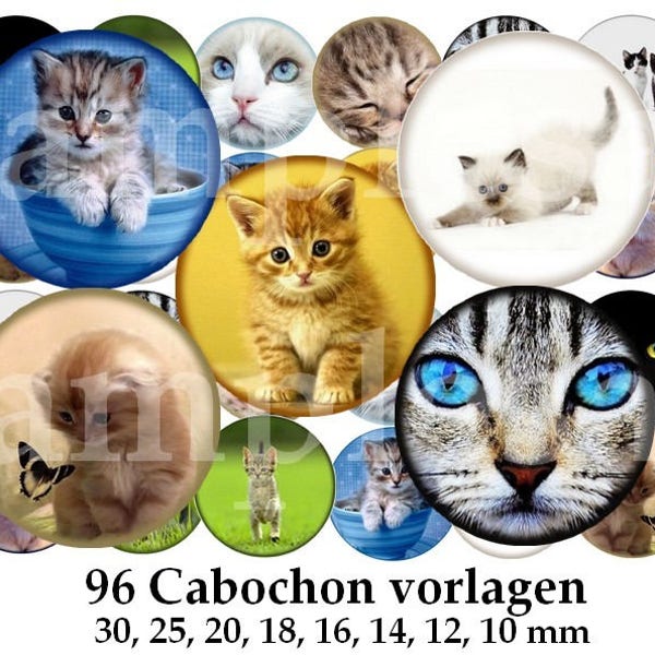 Cats & Kittens - Digital Collage Sheet - 1 inch Round Circles and more- design for pendant Kitty Cat INSTANT DOWNLOAD