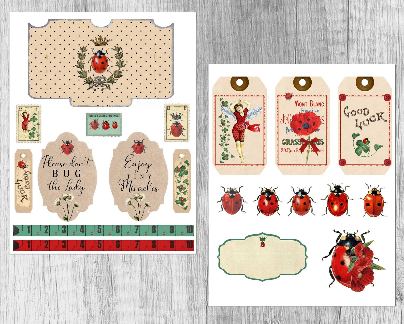 Vintage Ladybug Junk Journal Printable Kit – 19 Digital Collage Sheets ...