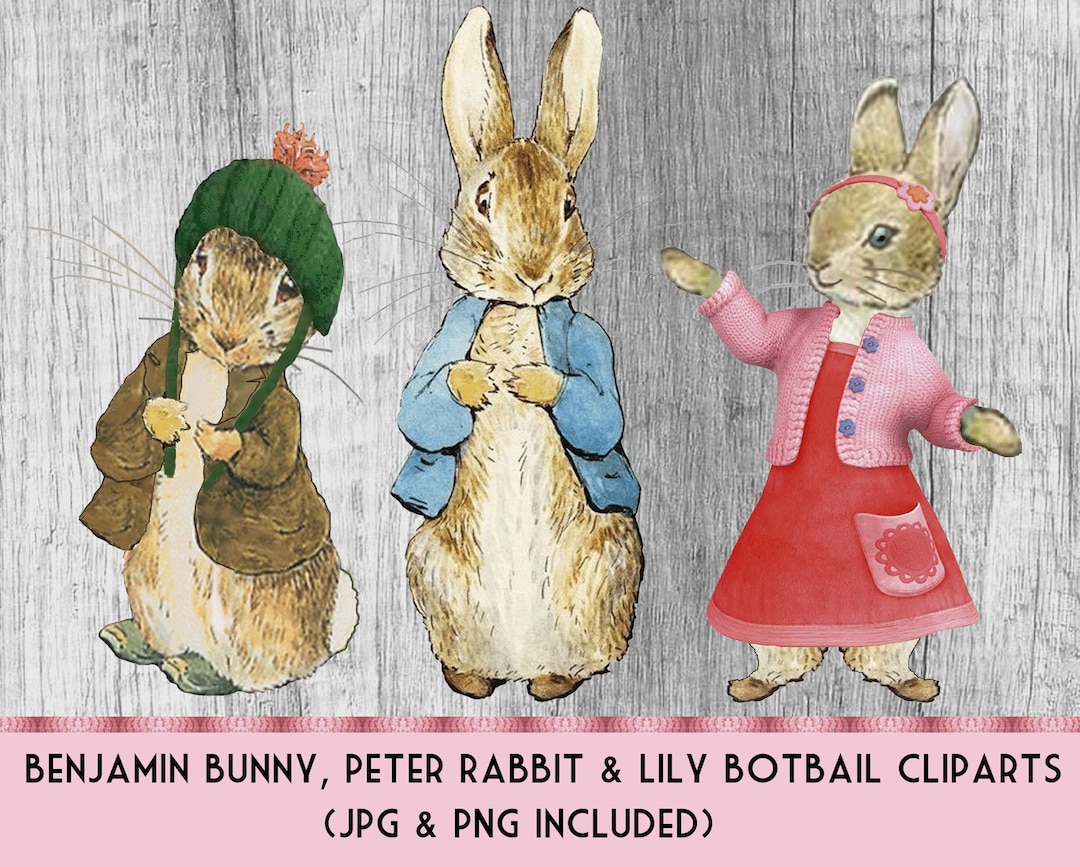 Peter Rabbit Benjamin Bunny Lily Botbail Cliparts, Instant Download