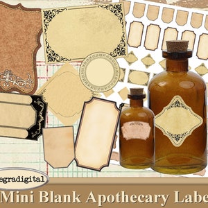 Mini Blanko Apotheker Etiketten - Vintage Druckbar zum Basteln & DIY Flaschen - Sofortiger Download