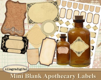 Mini Blank Apothecary Labels printable add text printable crafting digital graphics instant download digital collage sheet