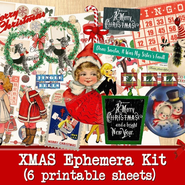 Retro Christmas Ephemera and clip arts Kit Collage Sheet cards gift tags atc Invitations Decoupage ornaments vintage christmas scrapbook