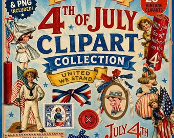 Vintage 4th of July Clipart - Patriotic Americana Images, Uncle Sam, Eagle, Fireworks, Drums & Flags  Printable  for Junk Journals