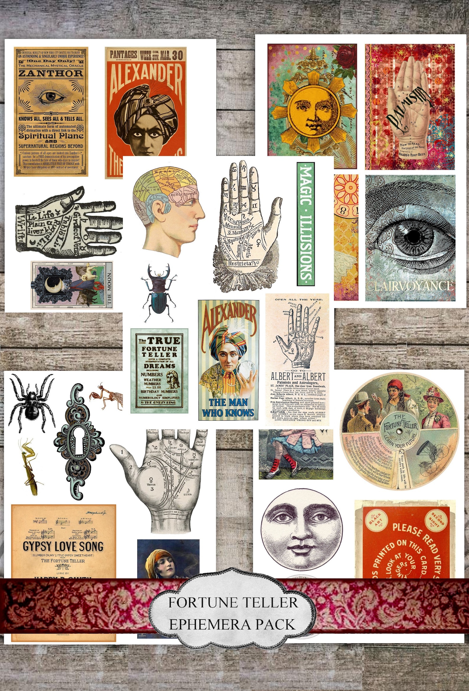 Fortune Teller Ephemera Kit – Vintage Gypsy and Carnival Themed ...