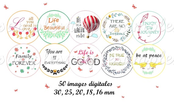 Digital Collage Sheet Circles Motivation Boho Quotes Digital Etsy