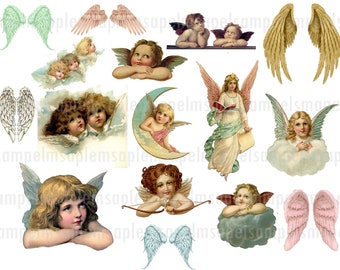 Vintage digitale Collage Engel Engelflügel digitale Bilder Engel, Scrapbooking Kartenbilder PNG JPEG Junk Journal Clipart Engel