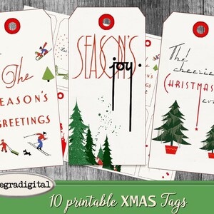 Christmas Tags printable gift tags hang tags journaling journal craft hobby crafting scrapbooking retro christmas digital collage sheet