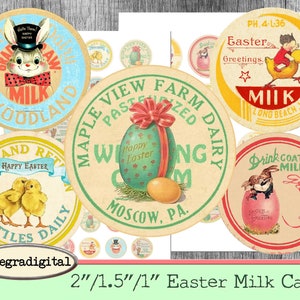 Retro Easter Milk Caps - Vintage 50's-60's Easter Spring Printable - Nostalgic Easter Holiday Digital Download