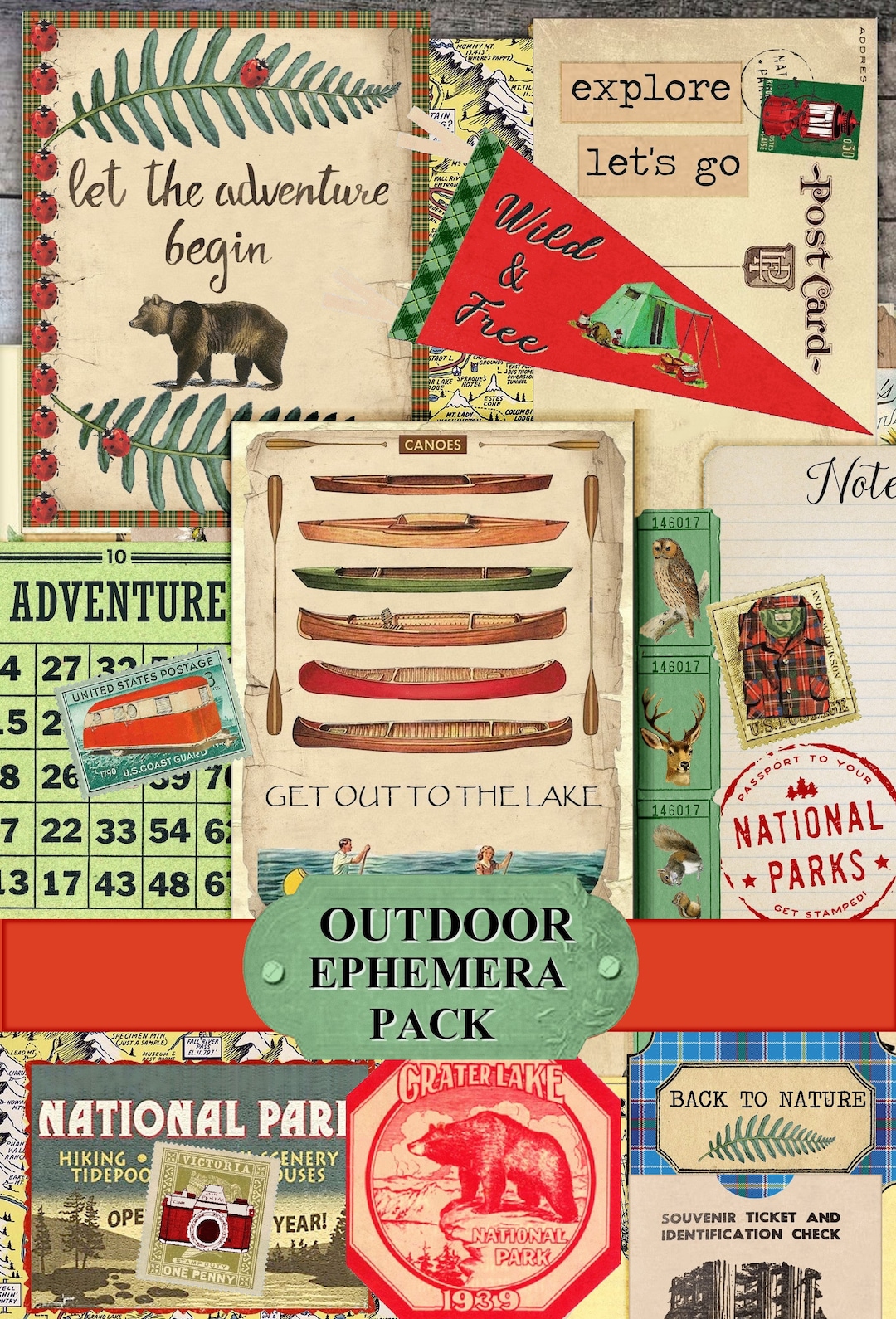 Camping Junk Journal Ephemera Pack Garden Adventure Junk Journal Kit ...