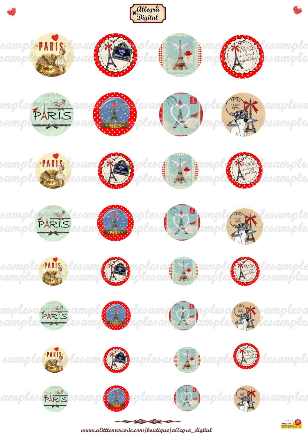 Paris Digital Collage Sheet Circles Tour Eiffel Eiffel Tower - Etsy