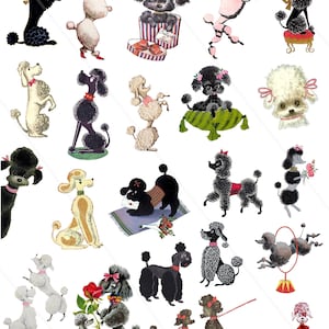 Vintage Poodles clip art Digital Collage Sheet retro poodles dogs Clip art for Card Making Decoupage Junk journal PNG dogs