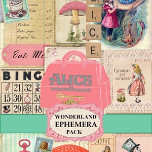 Printable Alice in Wonderland Junk Journal Clip Art Journal Kit Download, Digital Wonderland Scrapbook Collage Sheet Alice Clip Art Ephemera
