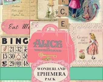 Printable Alice in Wonderland Junk Journal Clip Art Journal Kit Download, Digital Wonderland Scrapbook Collage Sheet Alice Clip Art Ephemera