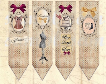 Printable Bookmarks, Book Lover, Book mark French boudoir, vintage bookmark,digital bookmarks, Journal Tag, Book Mark, paper printable