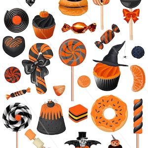Bonbons d'Halloween cliparts vintage , images digitales, clipart Halloween carte scrapbooking PNG JPEG junk journal journaling spot