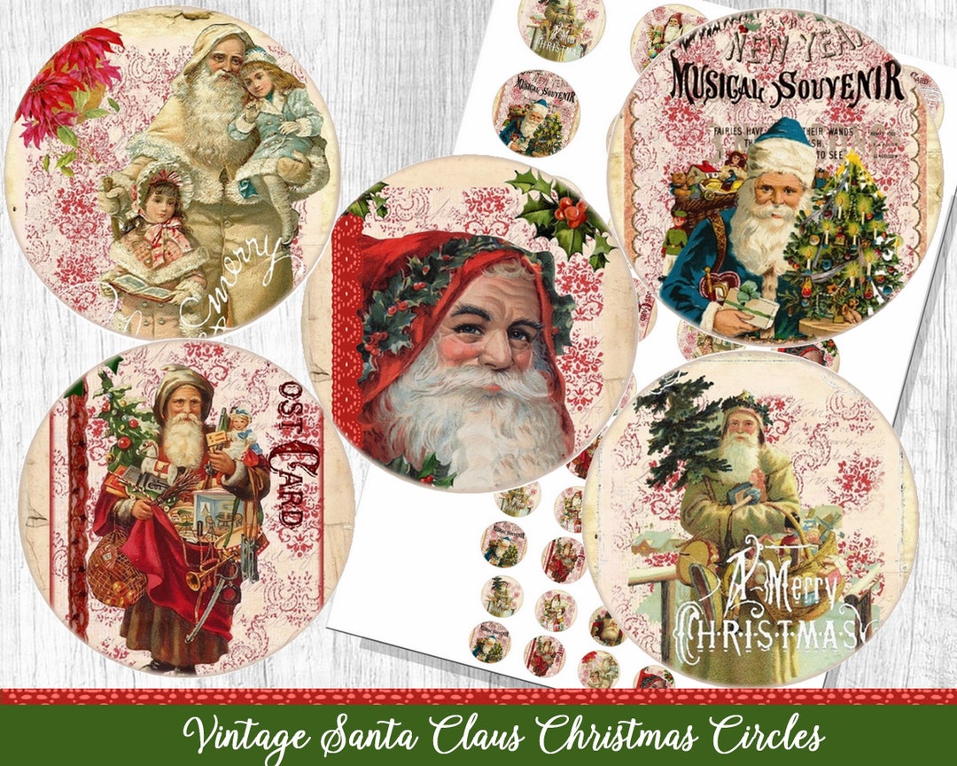 Digital Collage Sheet Circles Santa Claus Christmas Victorian Images ...