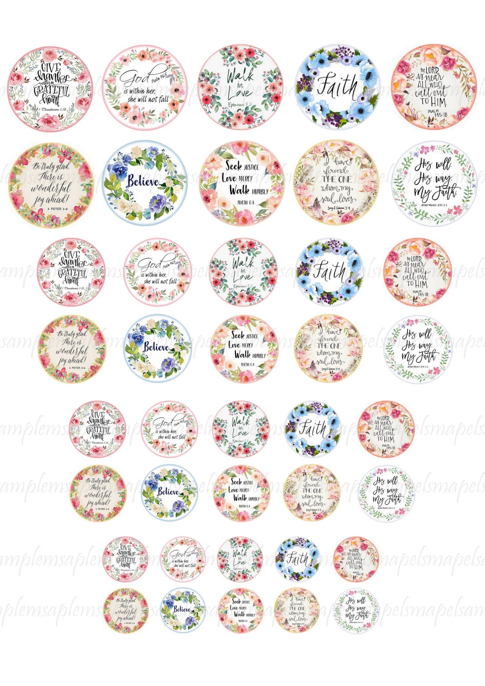 Bibles Verses Cicrles 1 + 1.2 + 1.5 Inch (20 25, 30, 38 Mm) Printable ...