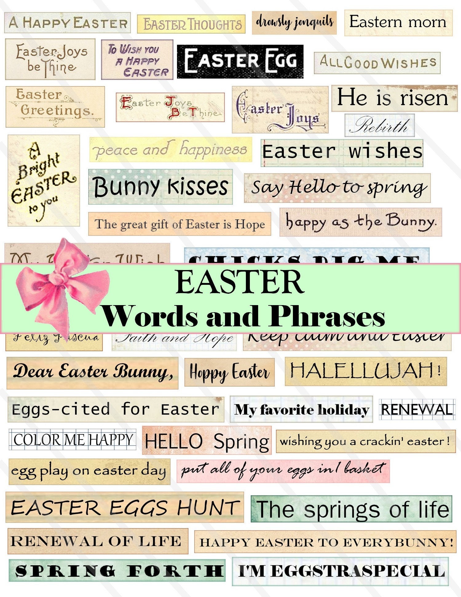 Printable Vintage Easter Quotes Digital Collage Sheet – Inspirational & Motivational Phrases