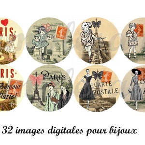Digital Collage Sheet Circles 1 Inch Rtro Paris Vintage Tour Eiffel ...