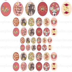 May include: A set of 25 round, pink and cream colored, floral patterned, digital scrapbook paper designs. The designs feature various floral patterns, butterflies, and inspirational quotes like "Be Wild Flower Child" and "Wild and Free".