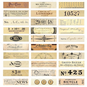 Vintage Number Labels printable, Junk Journal, Tags, Random Numbers, Embellishment, Mini Ephemera, Vintage beige numbers, Small Label