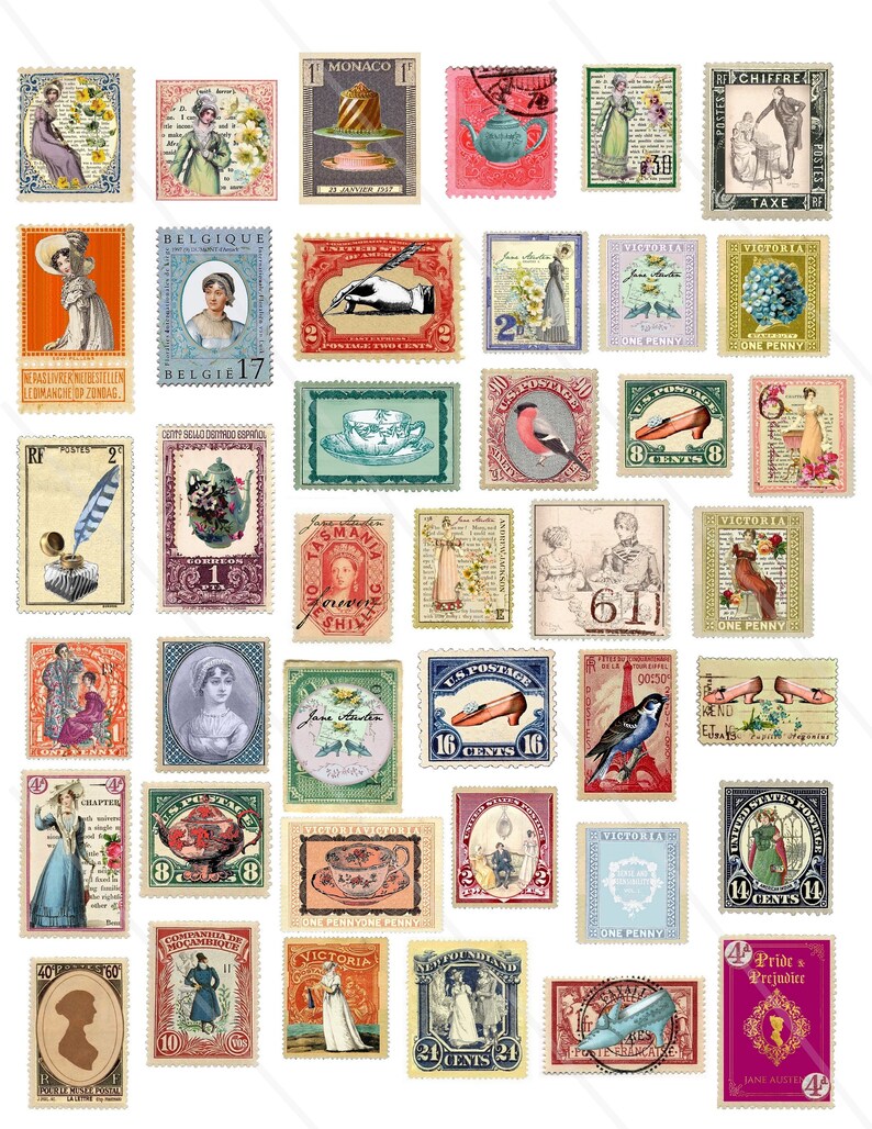 Printable Stamps Jane Austen Ephemera Junk Journal Supplies Etsy
