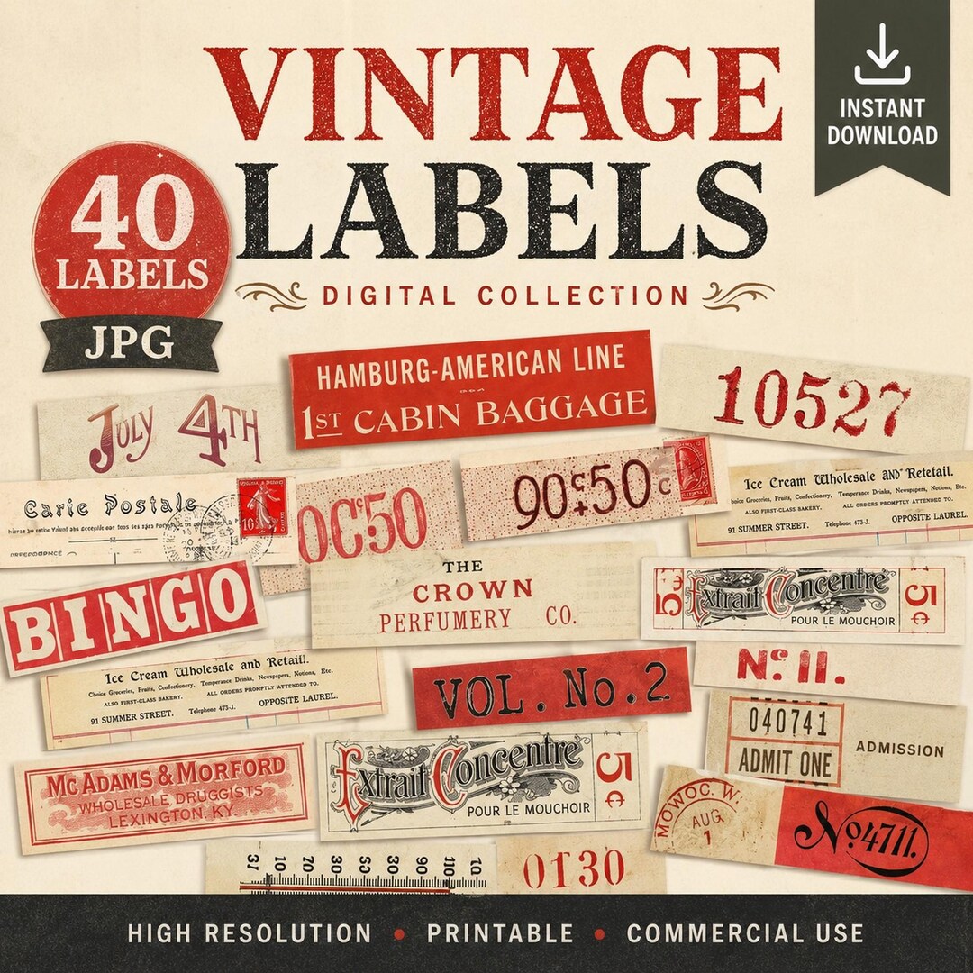 Vintage Number Labels Printable, Junk Journal, Tags, Random Numbers ...