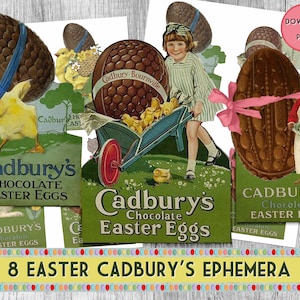 Retro Easter Ephemera Printable - Vintage Easter Cards, Chocolate Ads, Bunny, Duck, Egg - Digital Download Collage Sheet