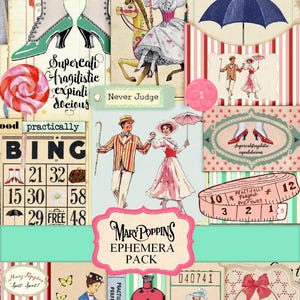 Vintage Mary Poppins Ephemera Kit – Afdrukbare Junk Journal & Scrapbook Clip Art | Direct downloaden