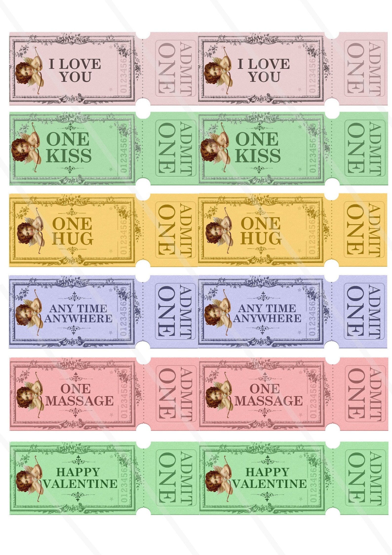 Valentine Tickets Love Ticket Strips Digital Collage Sheet - Etsy