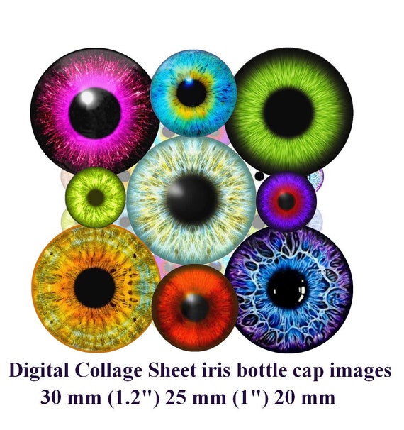 Eyes Digital Collage Sheet iris bottle cap images 1\