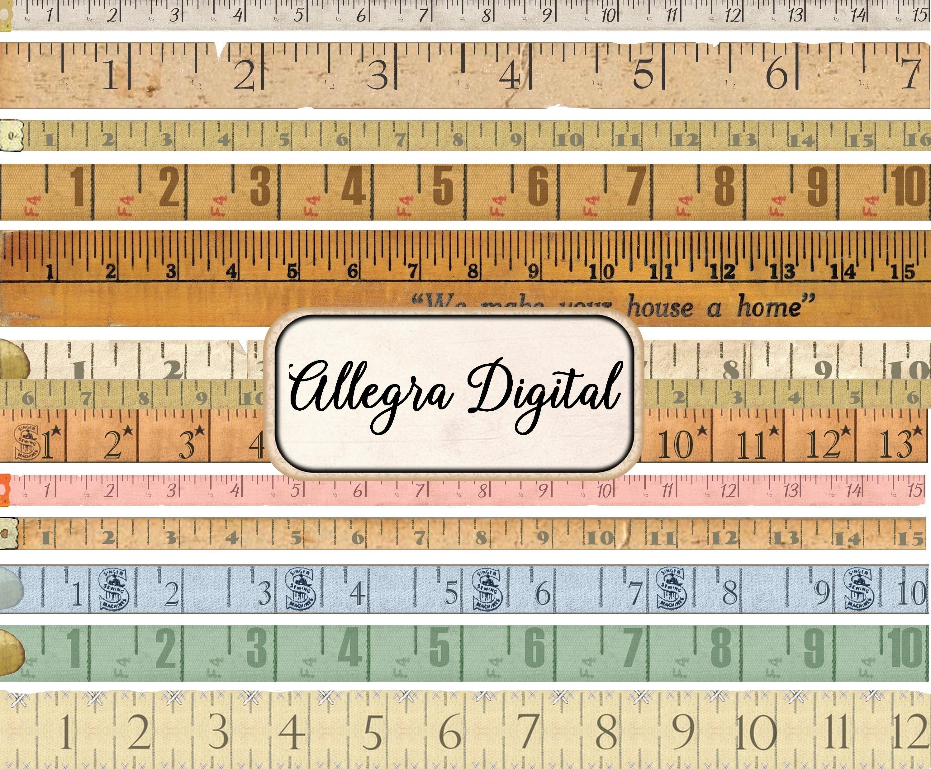 Vintage Tape Measure Printable Measuring Tape retro paper crafting  scrapbooking 100 inch digital download instant digital sheet - 001534